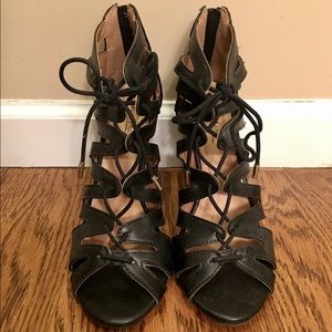 Black Zig Zag Lace Up Heels